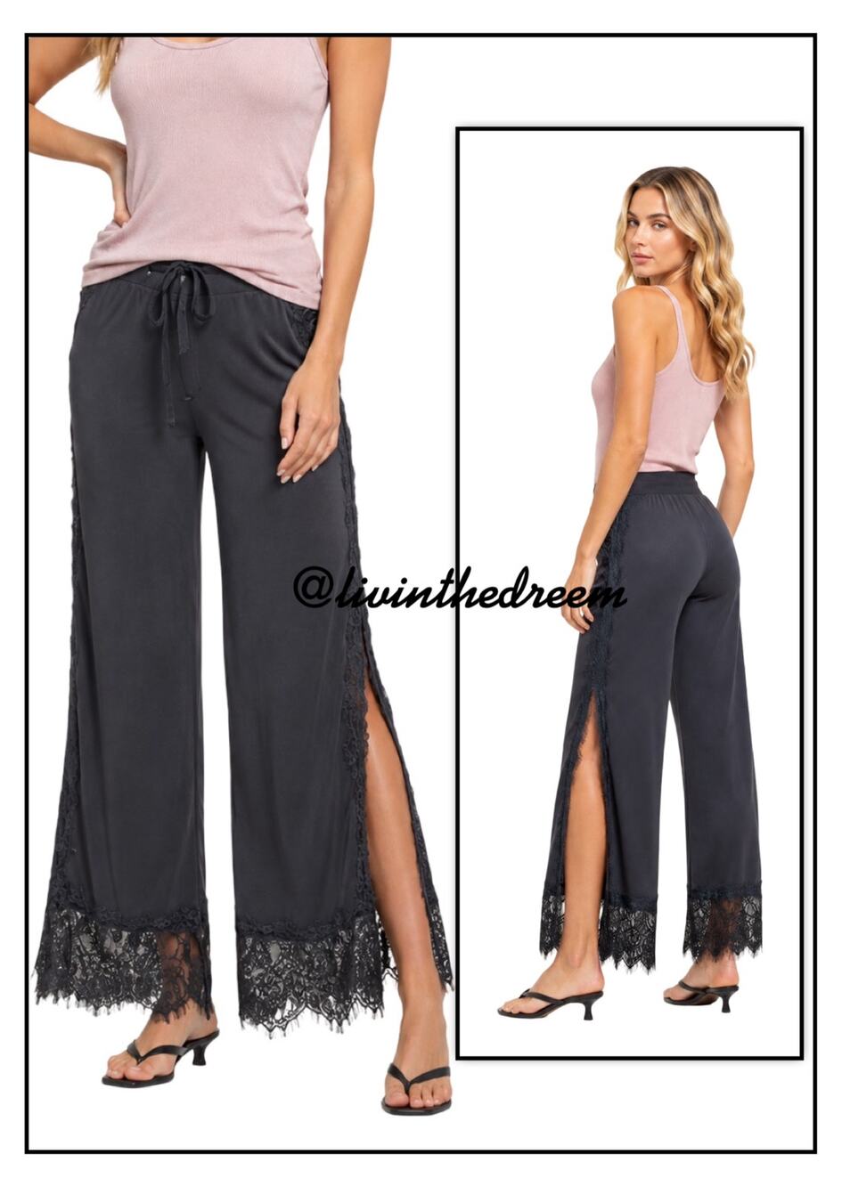 POL LACE IT DOWN PANTS CHARCOAL SIZE L